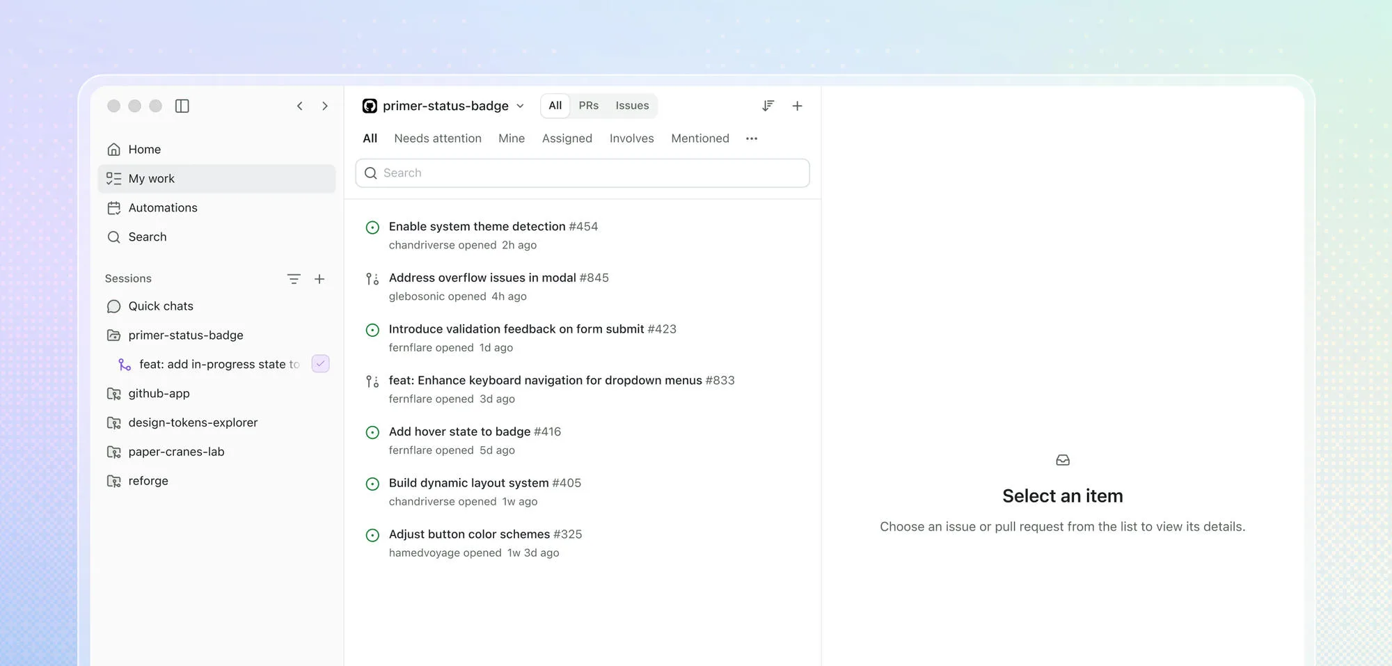 The GitHub Copilot app showing a centralized inbox of active work